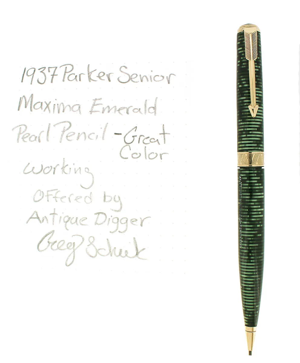 1937 PARKER VACUMATIC SENIOR MAXIMA EMERALD PEARL MECHANICAL PENCIL RESTORED