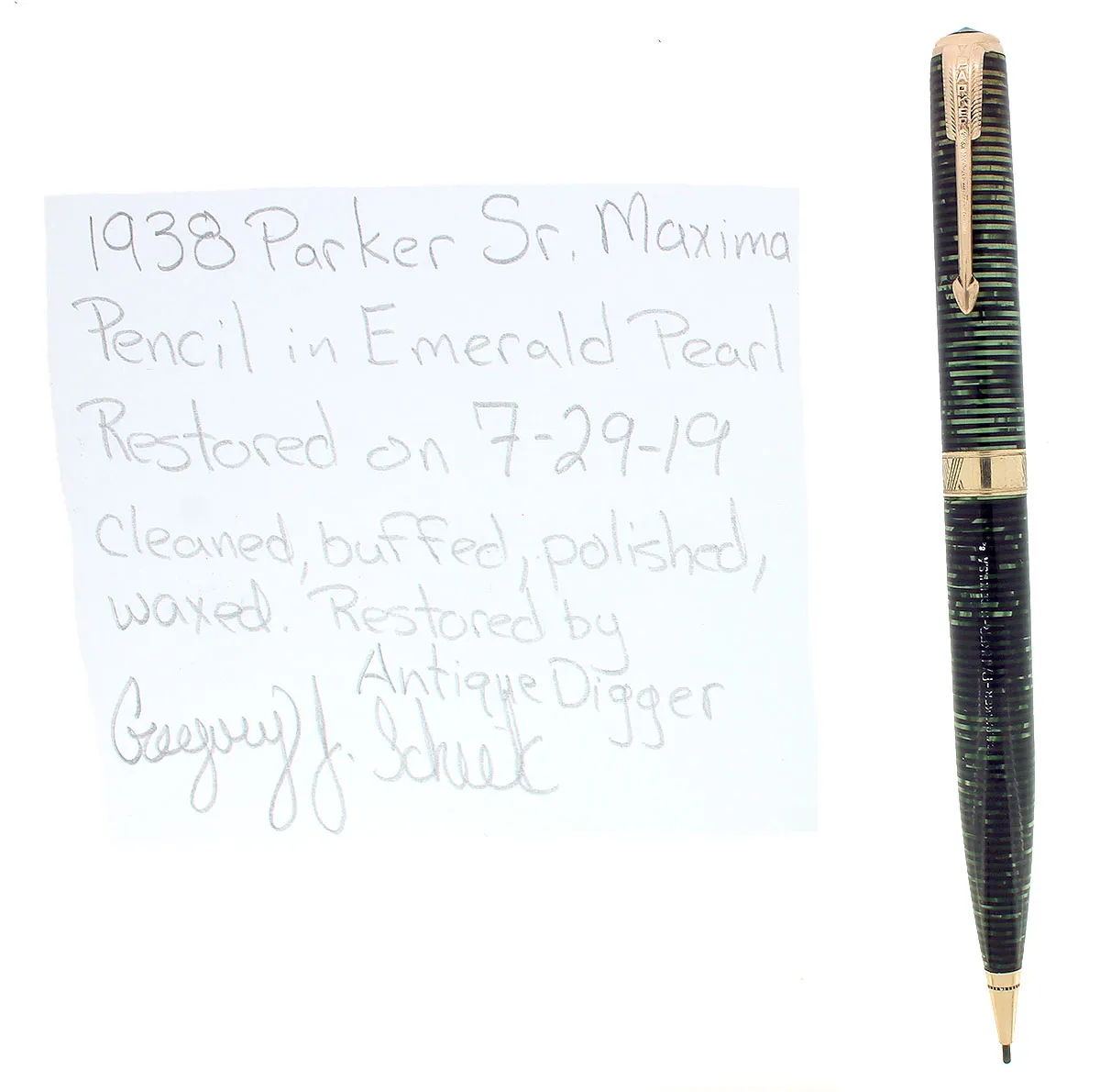 1938 PARKER VACUMATIC SENIOR MAXIMA EMERALD PEARL MECHANICAL PENCIL RESTORED