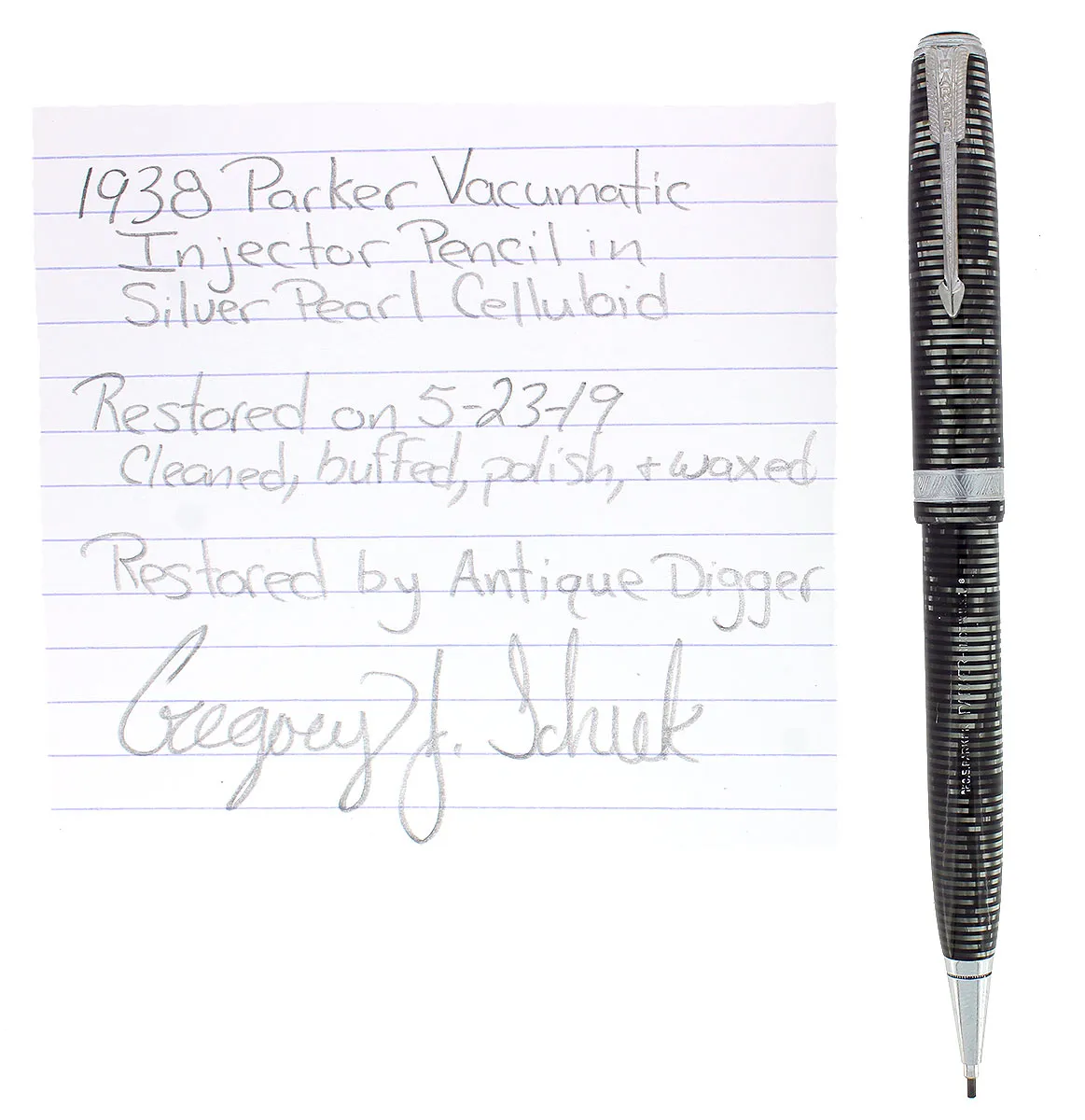 1938 PARKER VACUMATIC SILVER PEARL CELLULOID MAJOR INJECTOR PENCIL SCARCE RESTORED