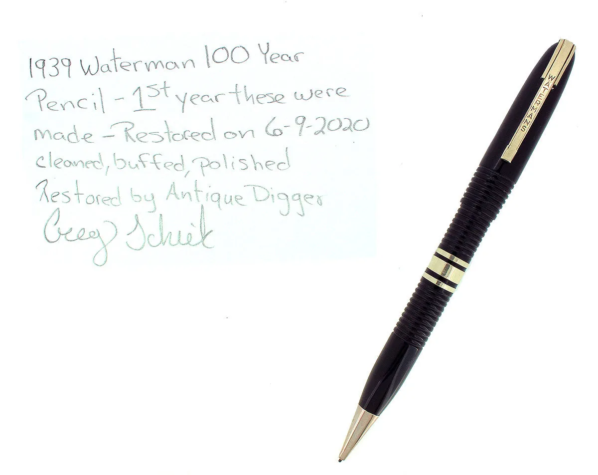 1939 FIRST YEAR WATERMAN HUNDRED 100 YEAR JET BLACK PENCIL RESTORED