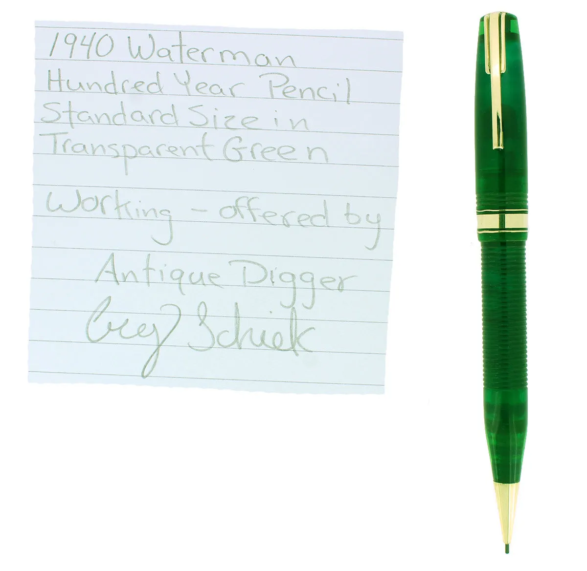 1940 WATERMAN 100 HUNDRED YEAR TRANSPARENT GREEN RIBBED PENCIL