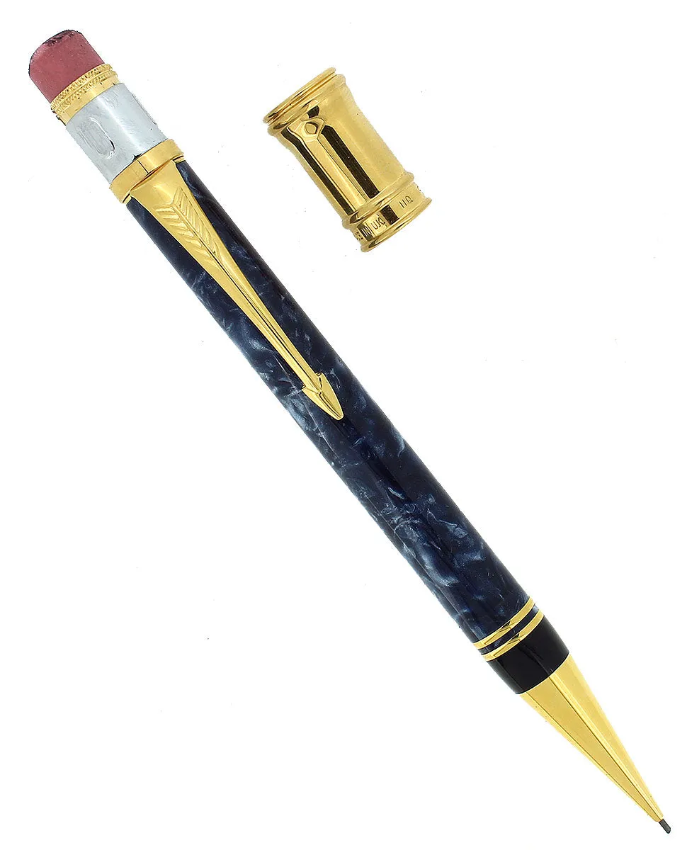 1990 PARKER DUOFOLD MARBLED BLUE PEARL MECHANICAL PENCIL MADE IN U.K.