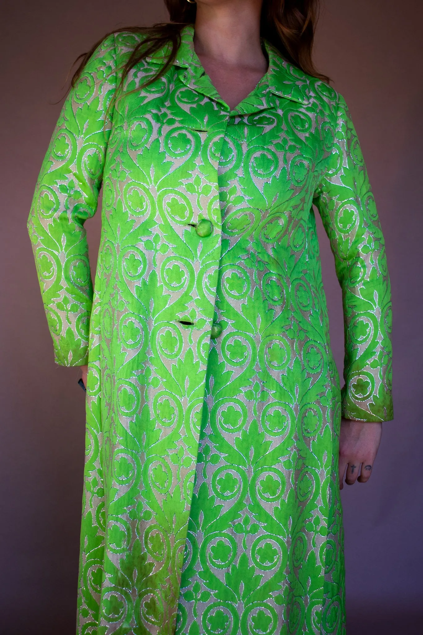 60s Bright Green Tapestry Coat