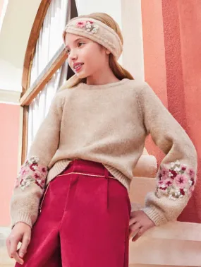 Abel & Lula Girls Embroidered Knit Sweater & Matching Knit Headband