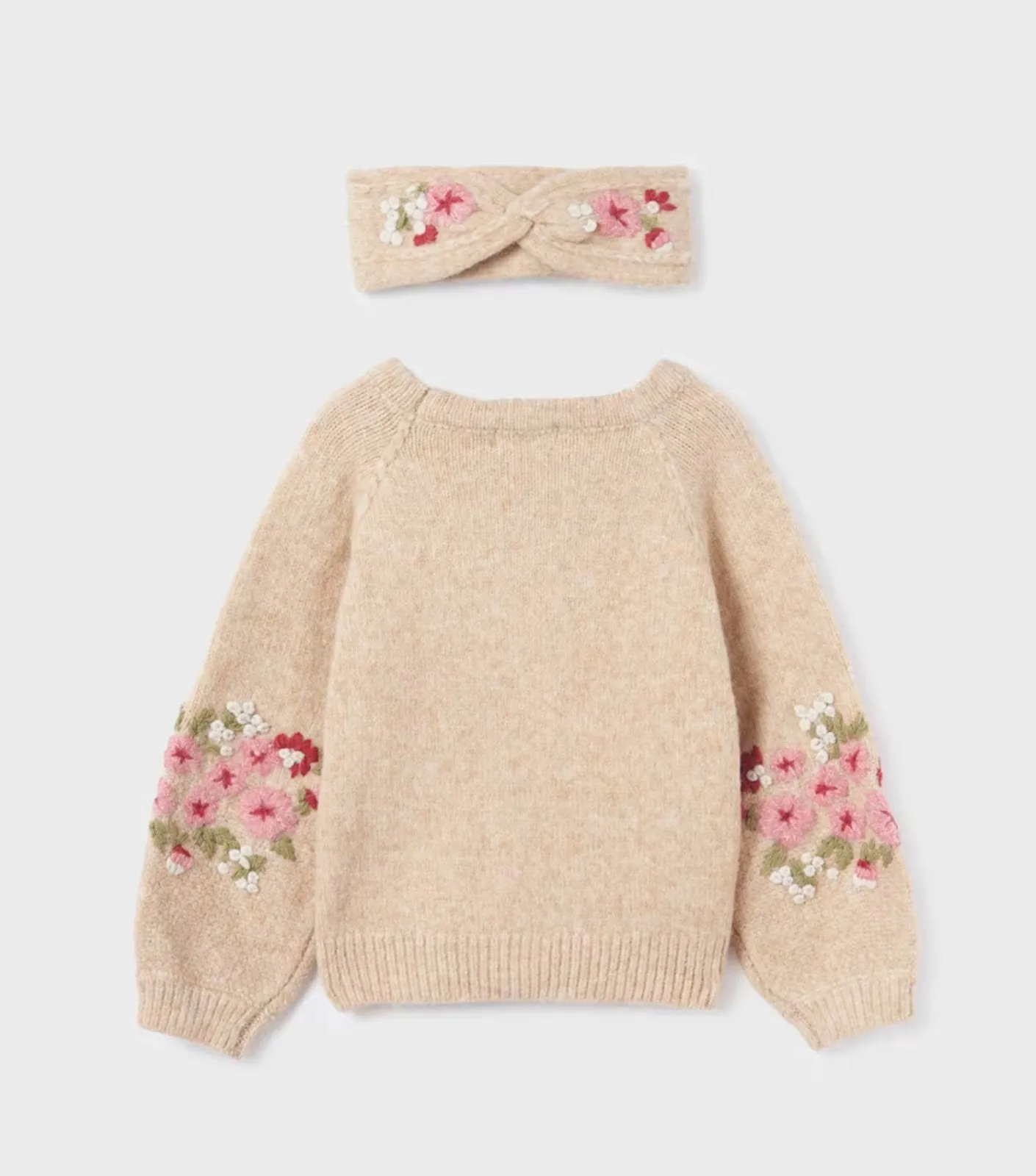 Abel & Lula Girls Embroidered Knit Sweater & Matching Knit Headband