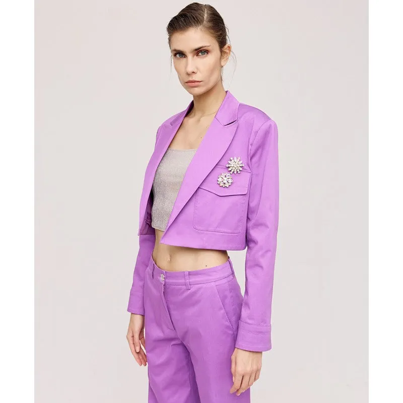 Access Fashion Violet Cropped Blazer Gabardine