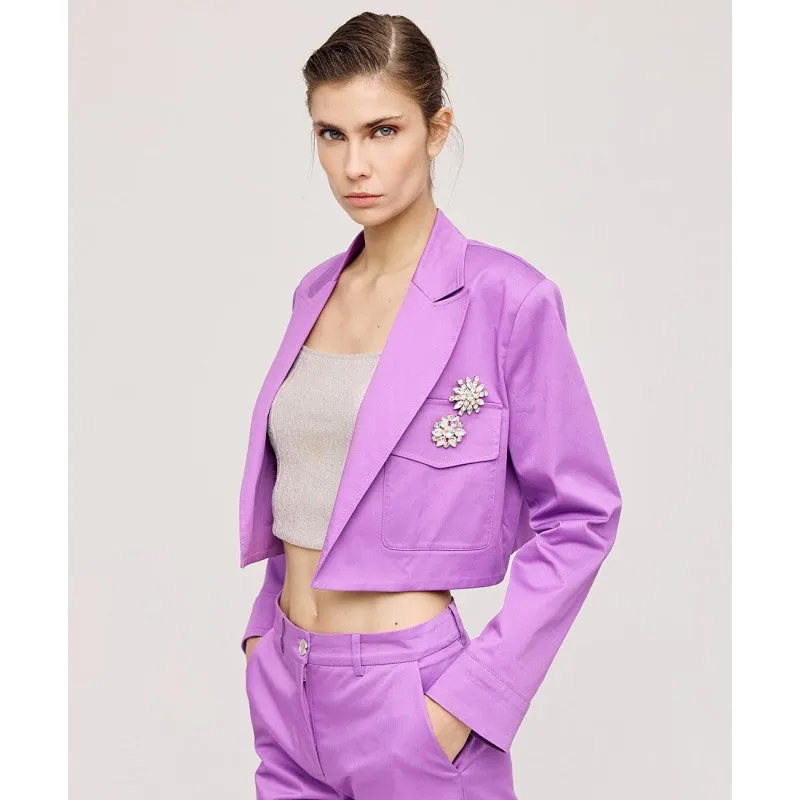 Access Fashion Violet Cropped Blazer Gabardine