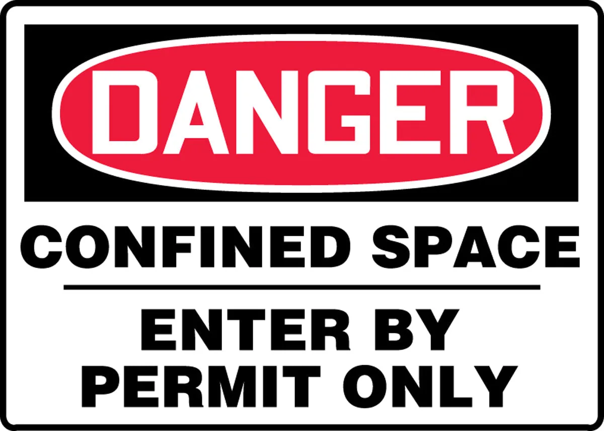 Accuform® 7" X 10" Red, Black And White Aluminum Safety Signs "DANGER CONFINED SPACE-ENTER BY PERMIT ONLY"