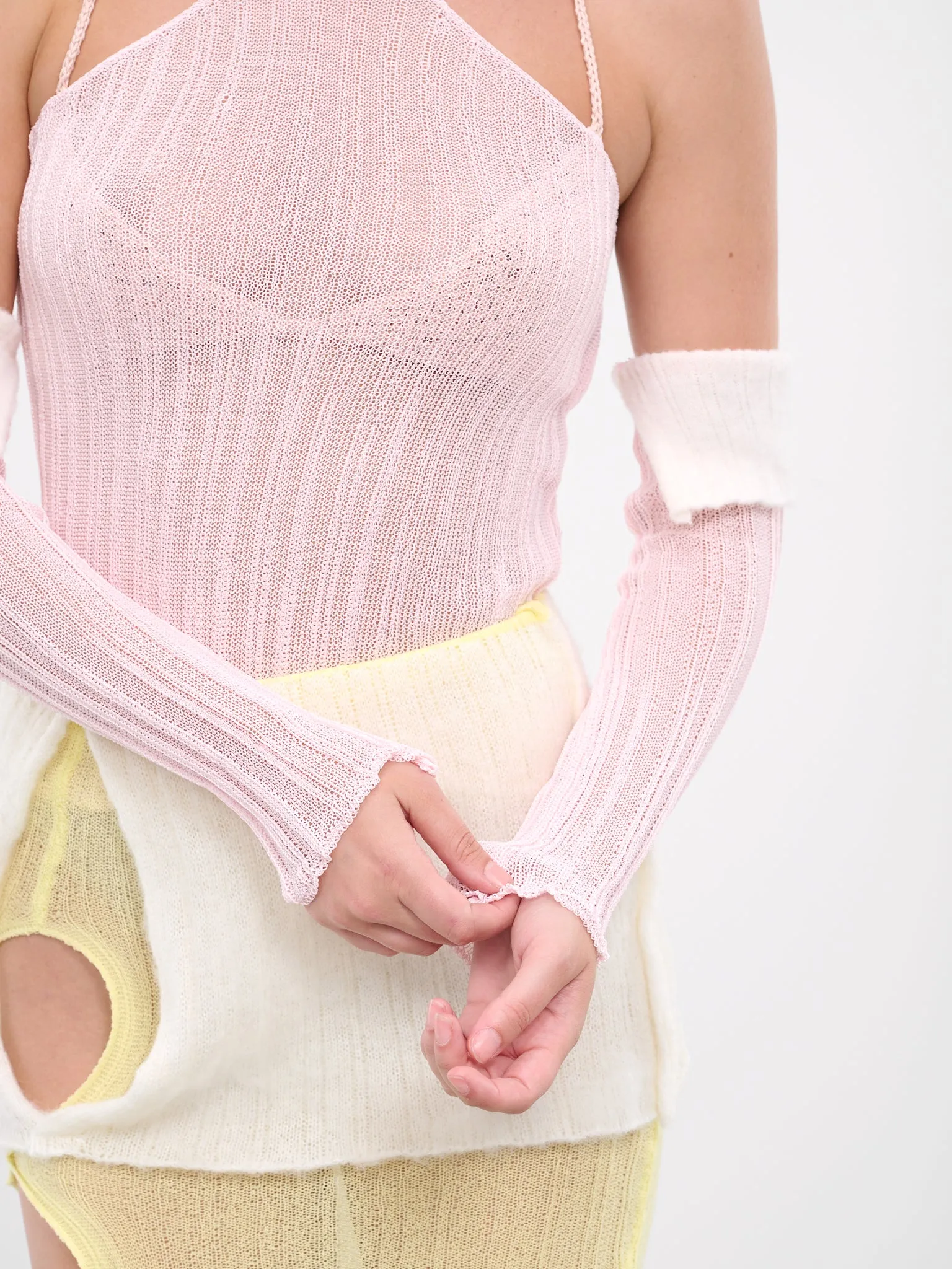 Arm Sheer Knit Warmers (A0201-PINK-WHITE)