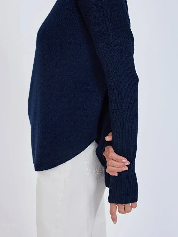 Arya Navy Cashmere Round Neck Poncho Jumper