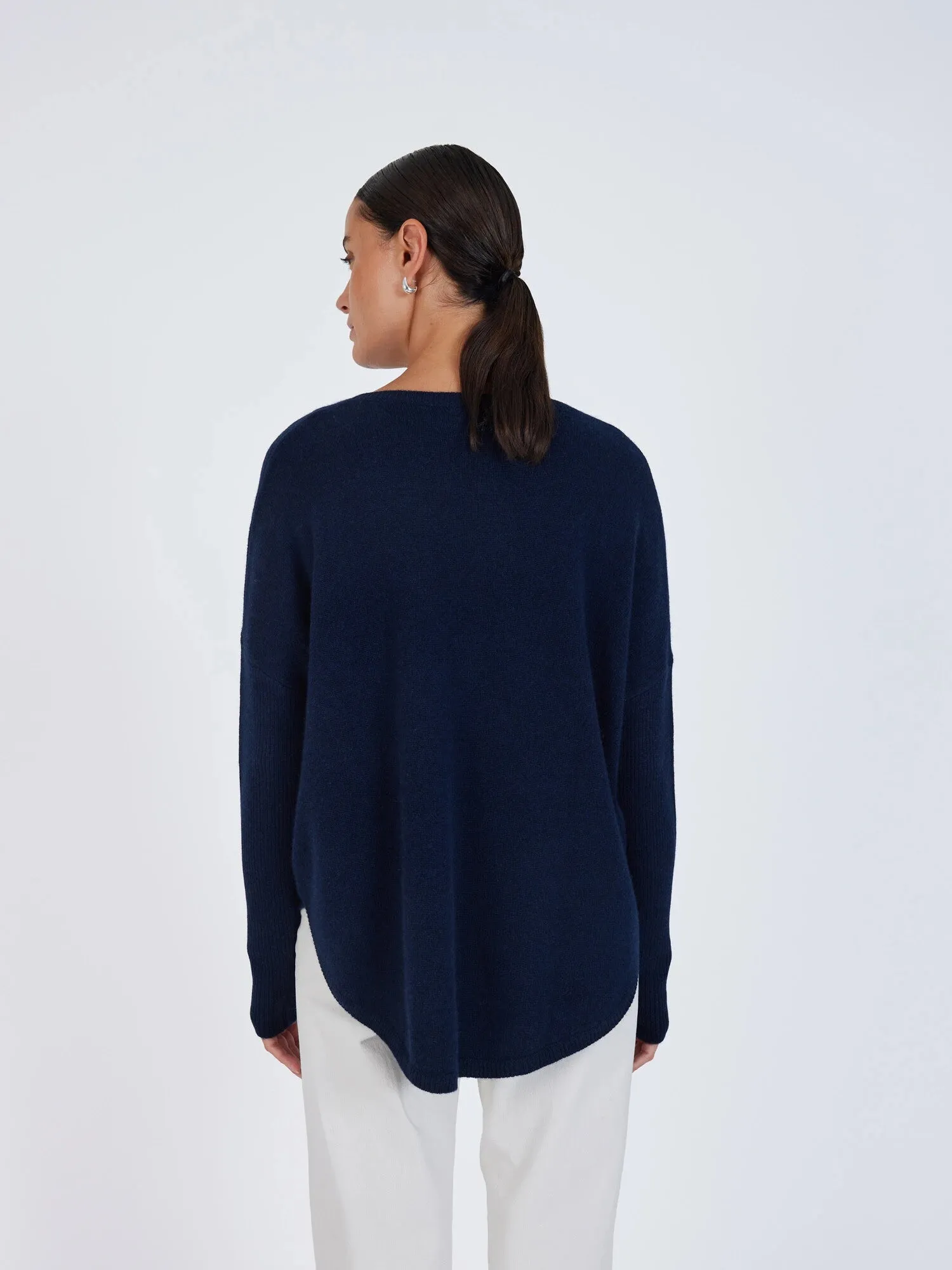 Arya Navy Cashmere Round Neck Poncho Jumper