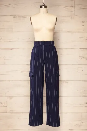 Ashwell | Navy Blue Striped Cargo Pants