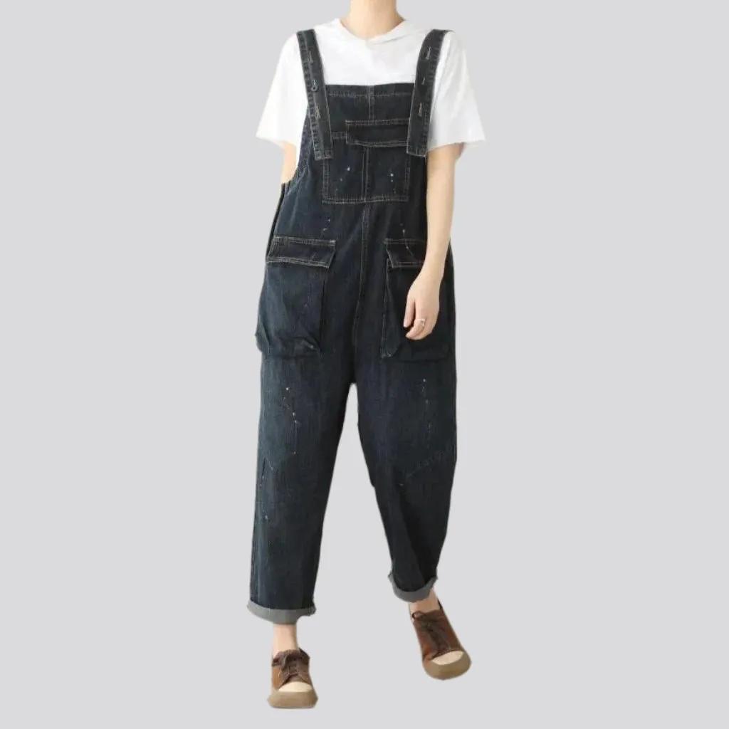 Baggy monochrome denim jumpsuit for women