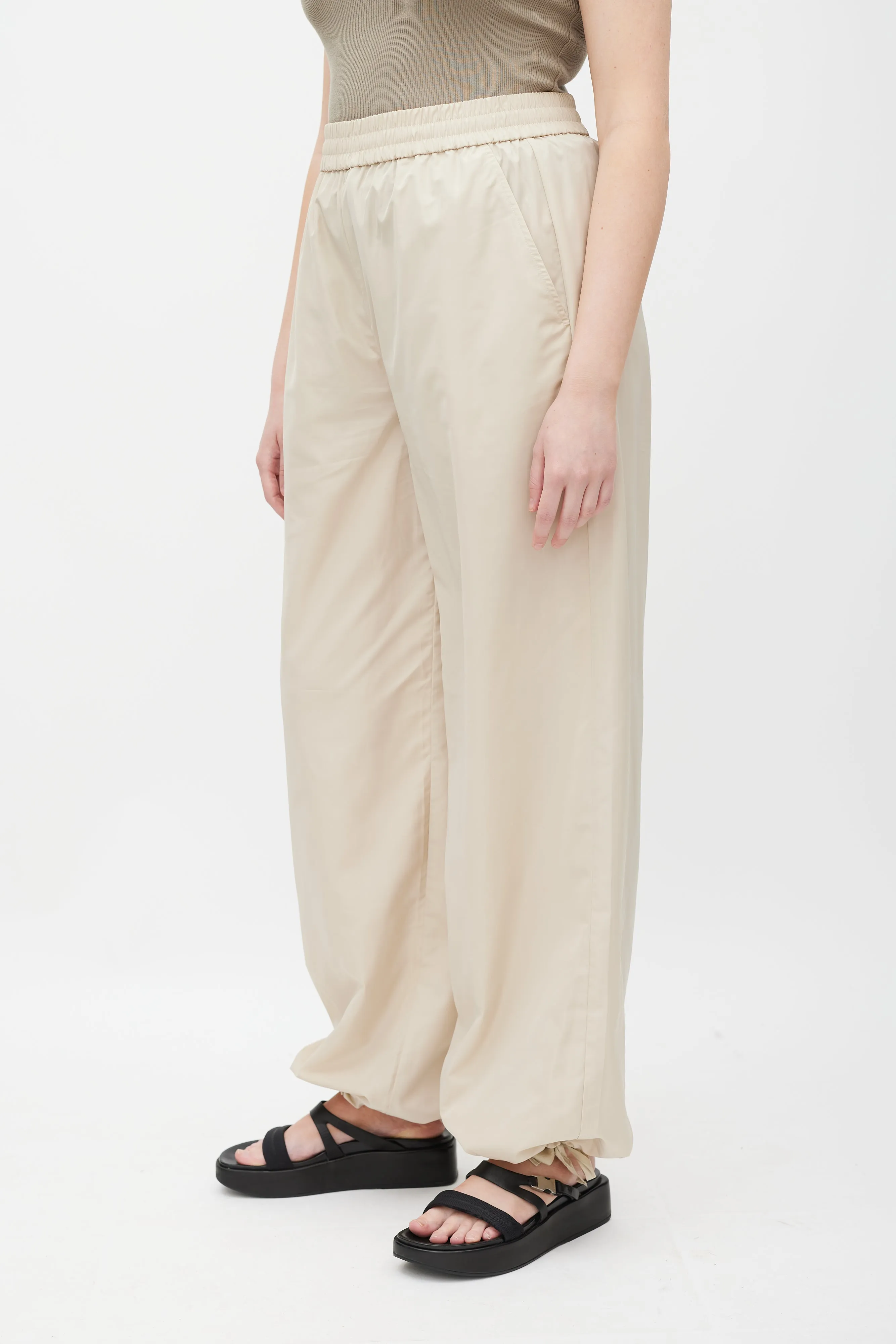 Beige Nylon Cargo Trouser