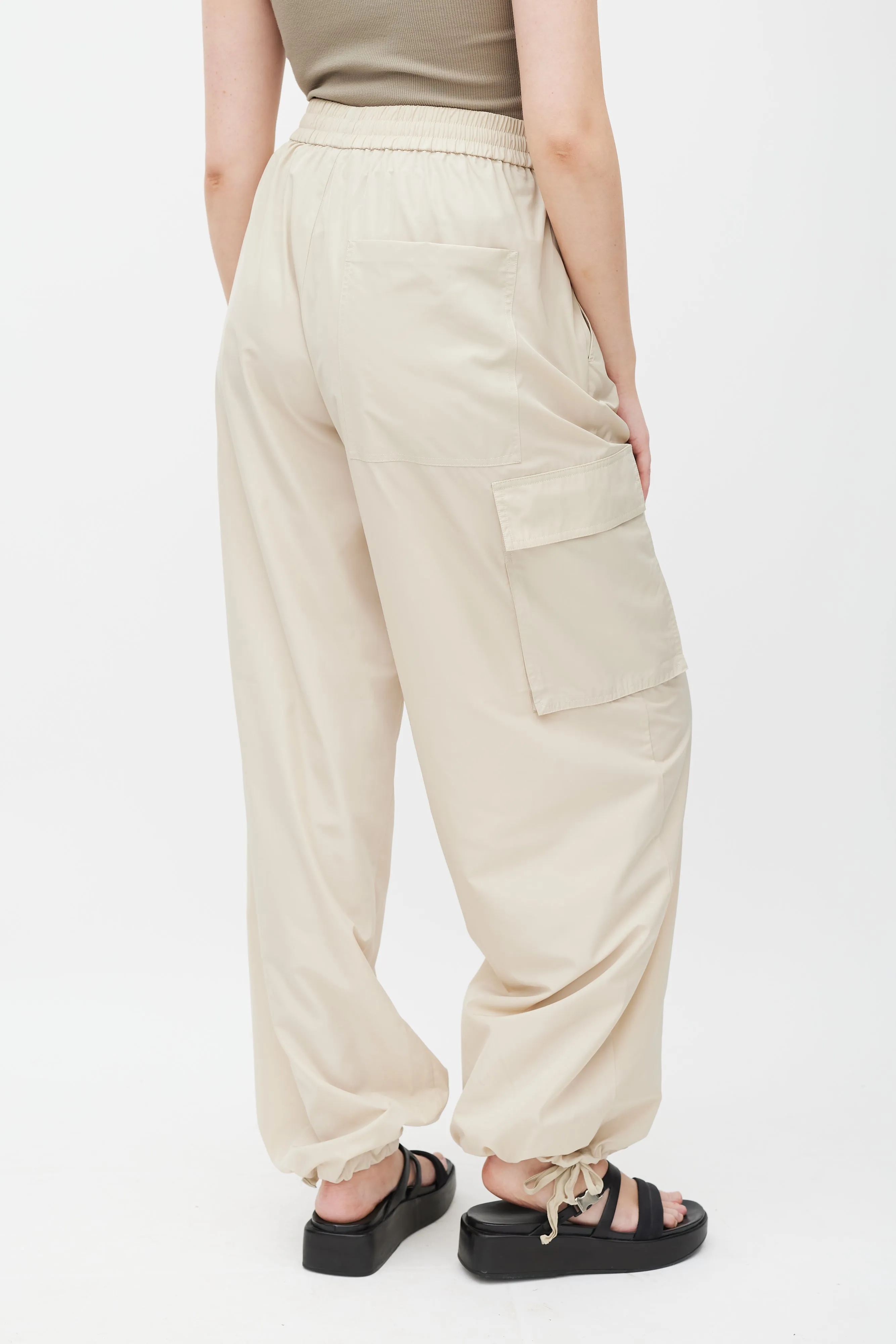 Beige Nylon Cargo Trouser