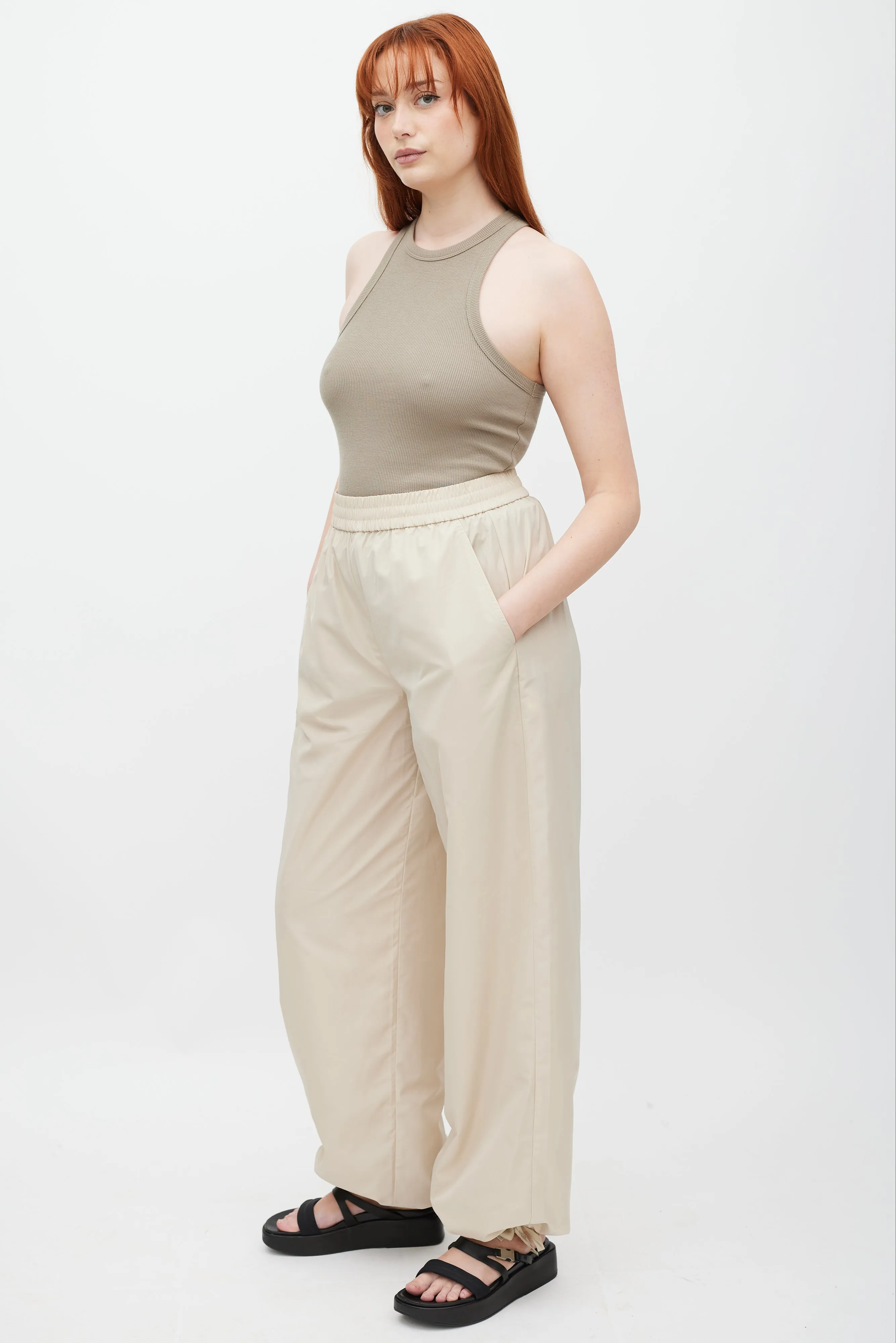 Beige Nylon Cargo Trouser