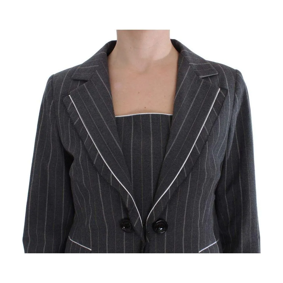 BENCIVENGA Elegant Gray Striped Dress & Blazer Suit Set