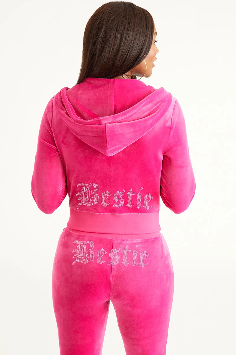 Bestie Big Bling Velour Hoodie