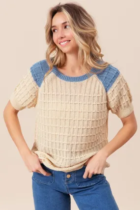 BiBi Textured Contrast Short Sleeve Sweater