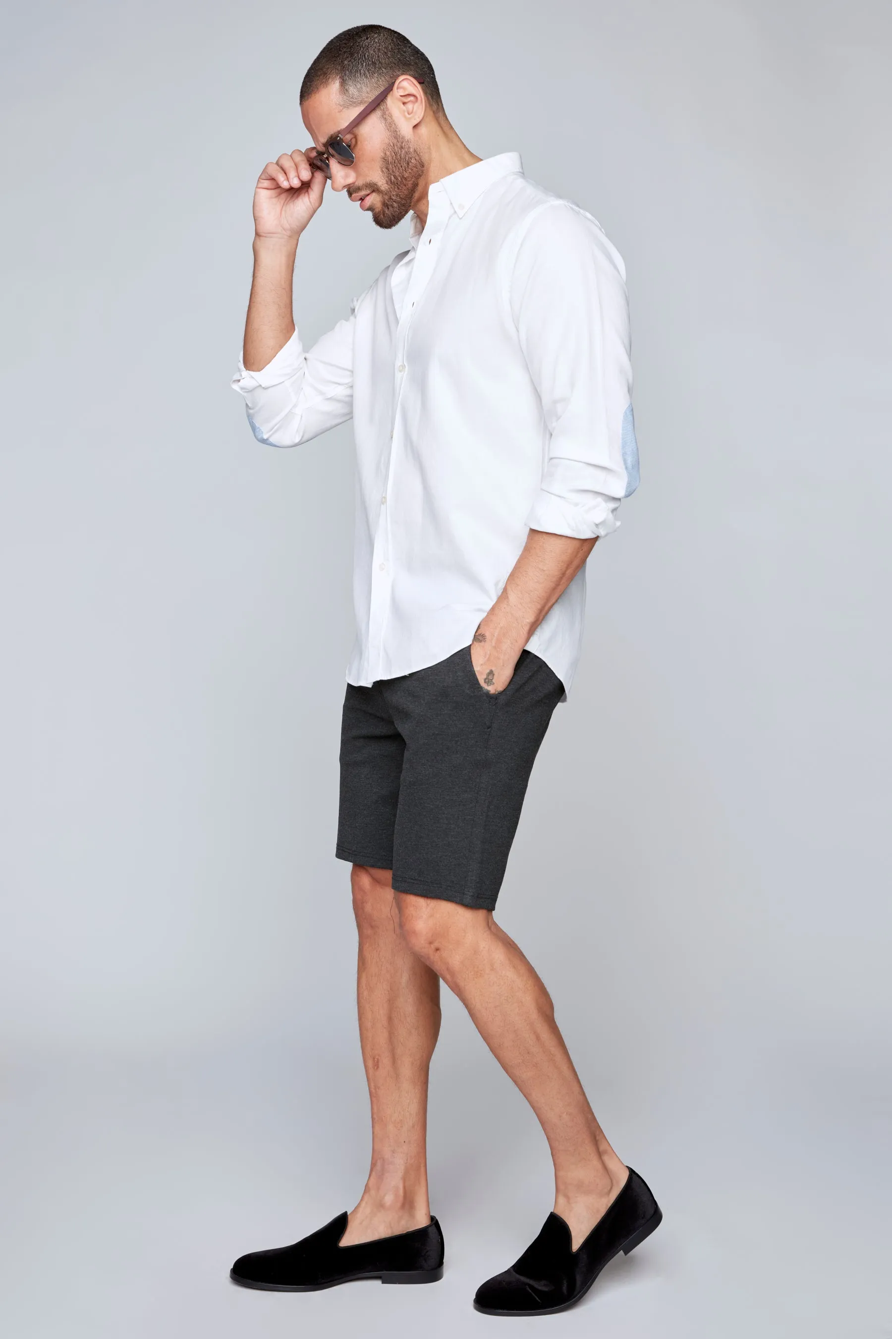 BILLY - Elastic Waist Ponte Knit Roll Up Shorts - Charcoal Mix