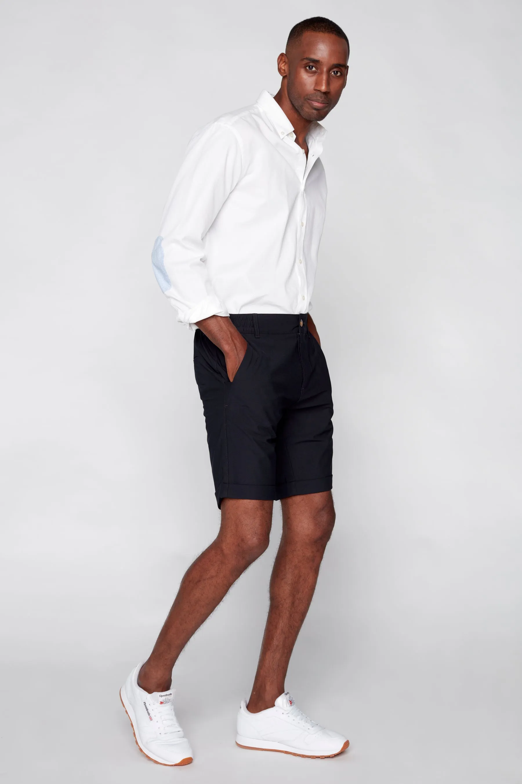 BILLY - Elastic Waist Roll Up Shorts - Navy