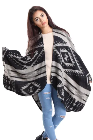 Black Grey White Aztec Blanket Cape