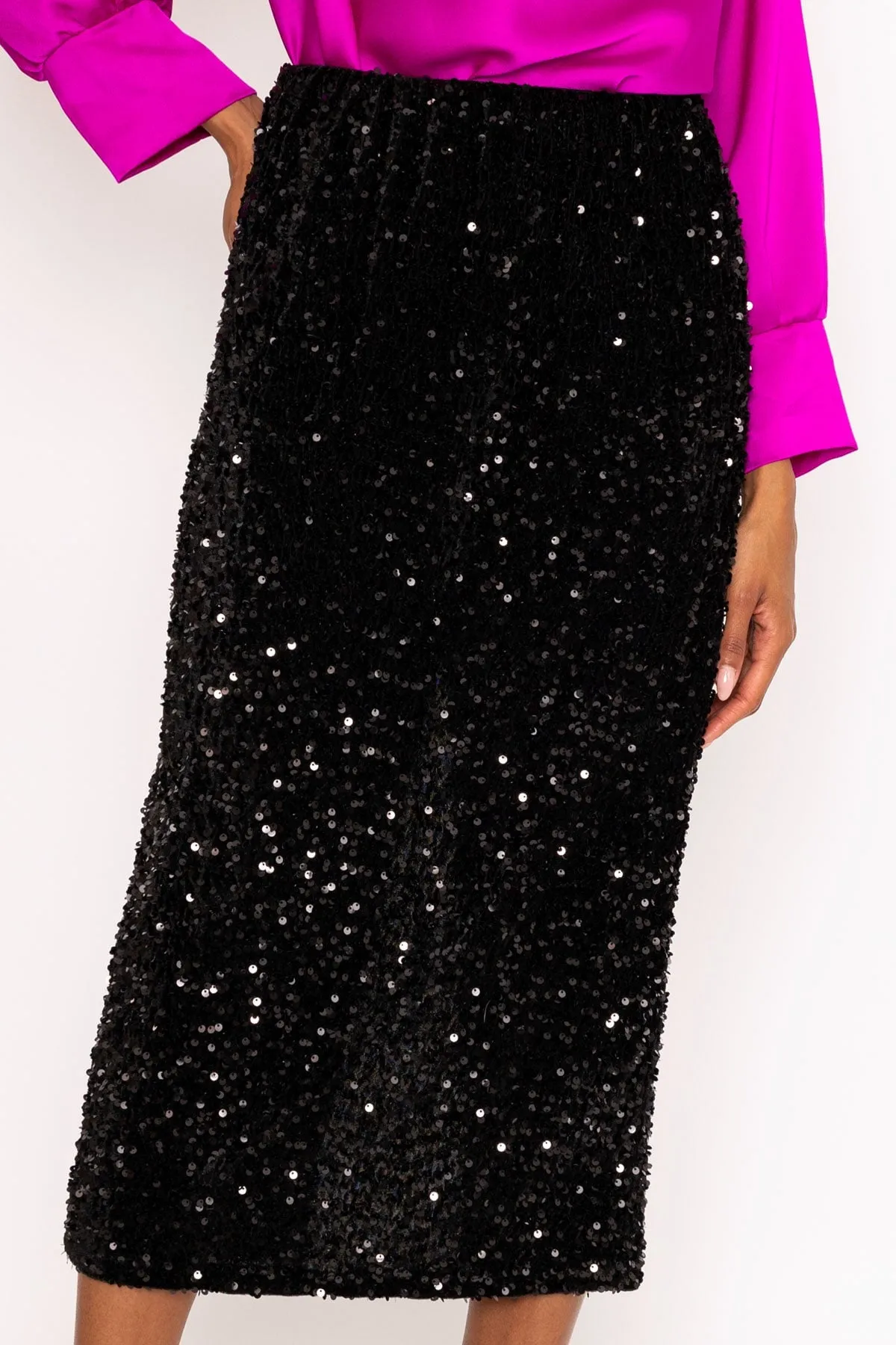 Black Sequin Midi Skirt