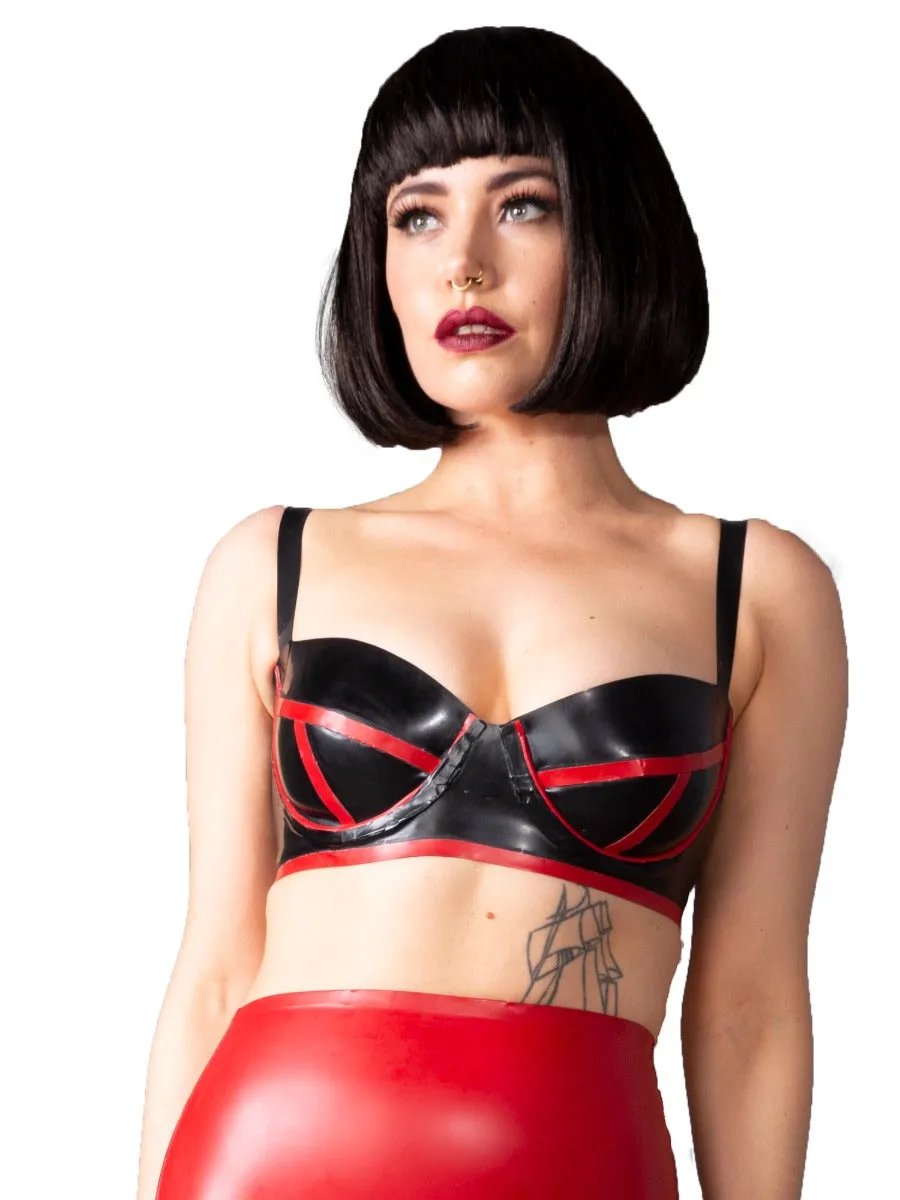 Bordello Latex Bra in Black & Red