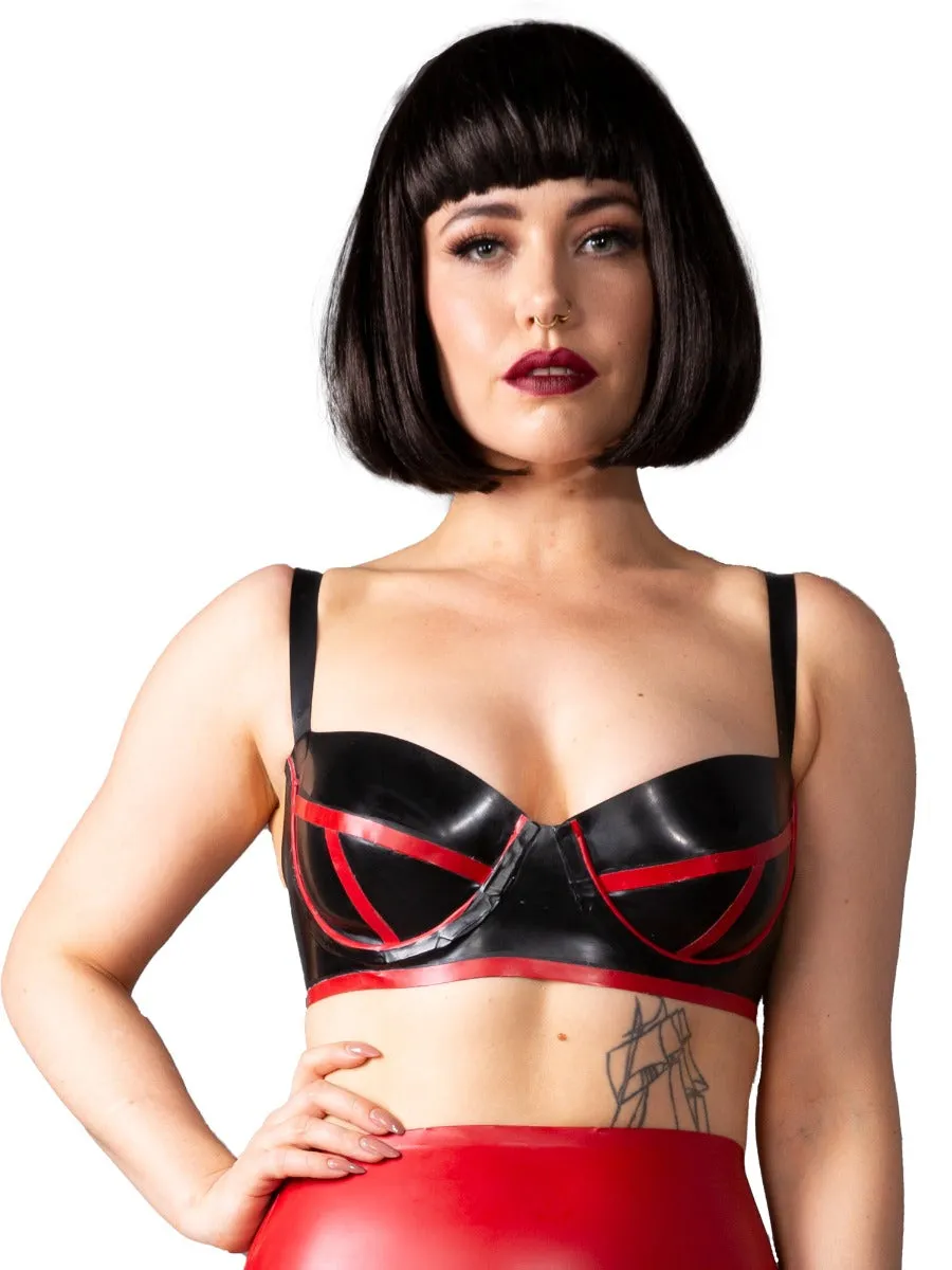 Bordello Latex Bra in Black & Red