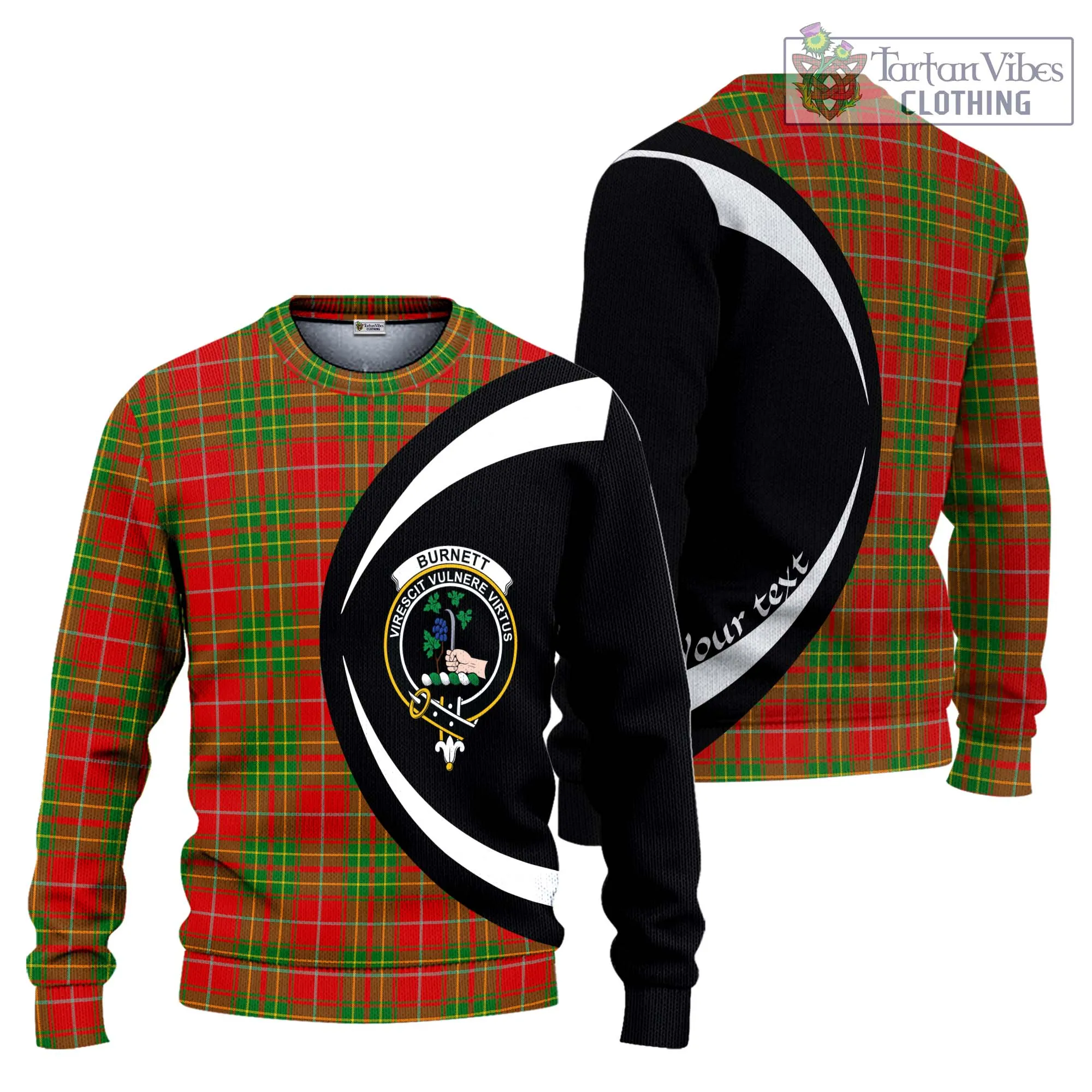 Burnett Tartan Ugly Sweater with Family Crest Circle Style