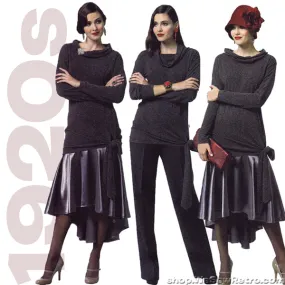 Butterick 5858. 1920s Inspired Sewing Pattern. Cascade Skirt, Slim Fitting Top, Straight Leg Pants.