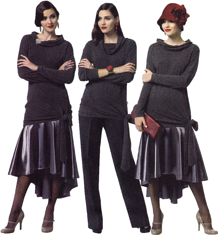 Butterick 5858. 1920s Inspired Sewing Pattern. Cascade Skirt, Slim Fitting Top, Straight Leg Pants.