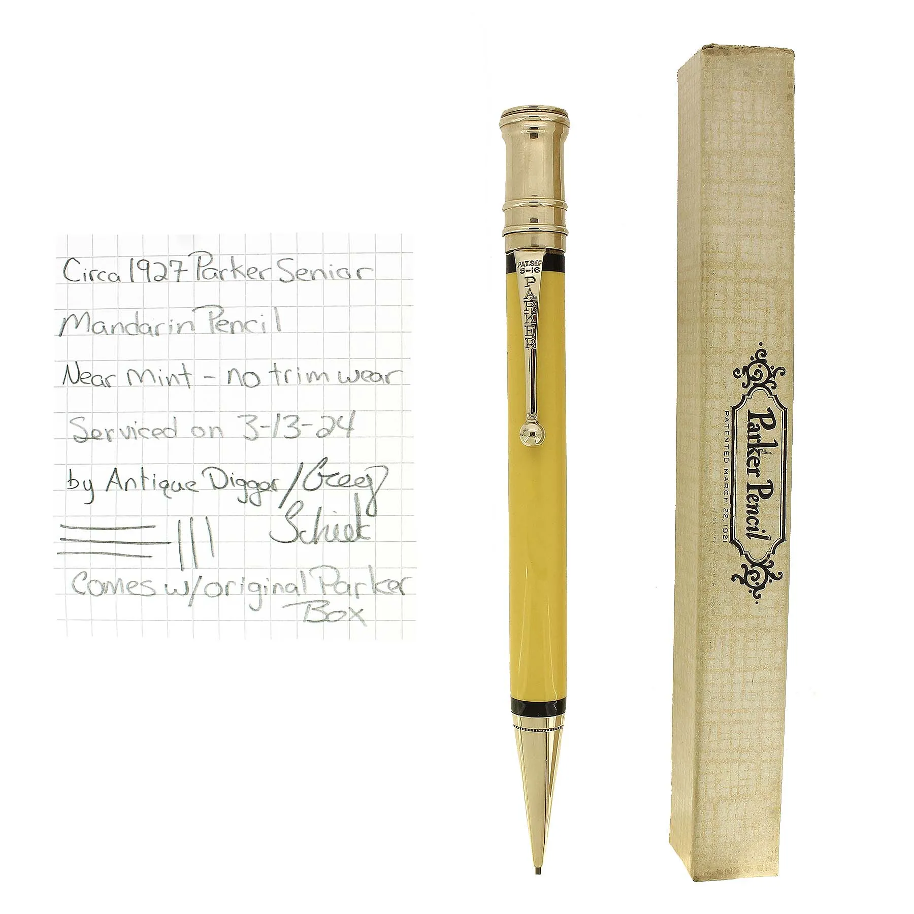 C1927 PARKER DUOFOLD SENIOR MANDARIN YELLOW PENCIL NEAR MINT W/BOX