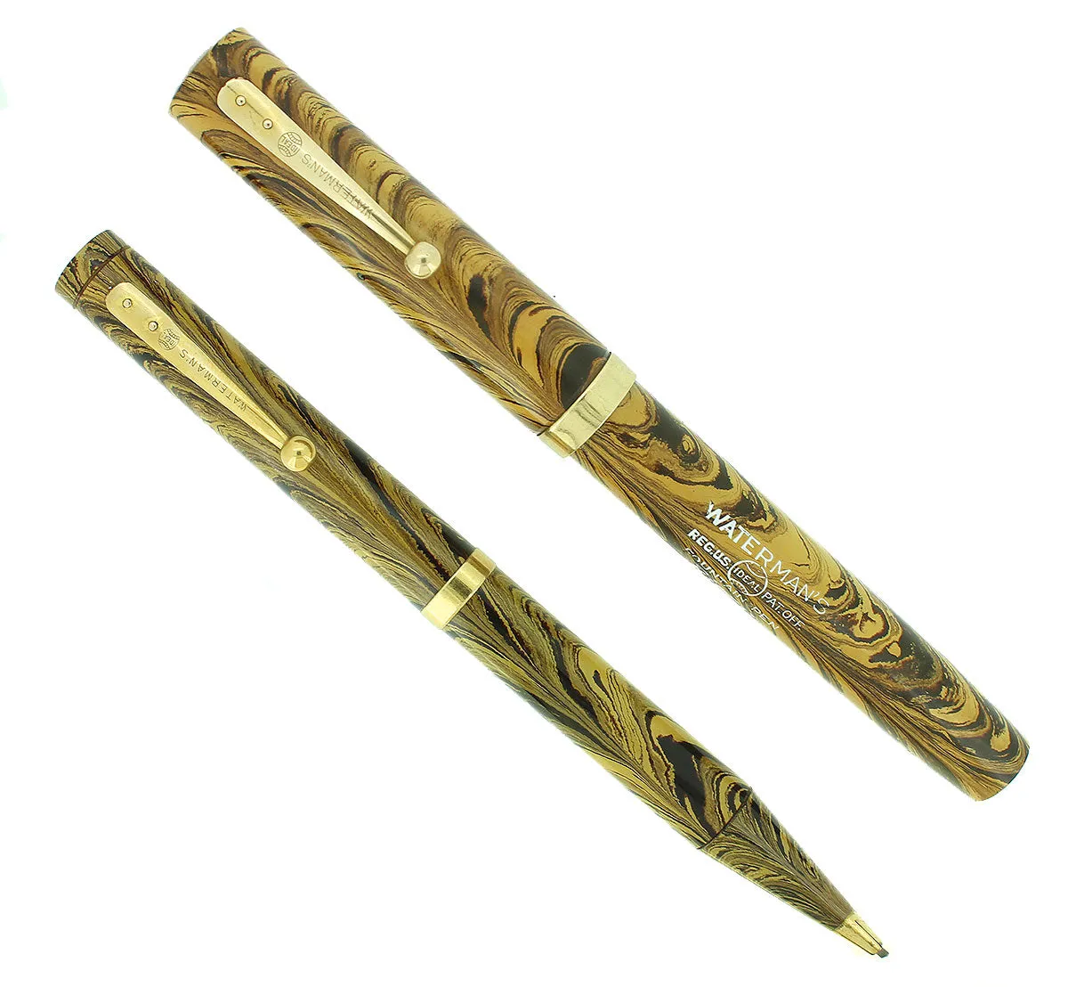 C1928 WATERMAN OLIVE RIPPLE 94 FOUNTAIN PEN AND PENCIL SET XXF - BB NIB RESTORED