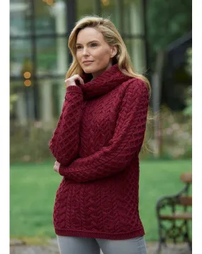 Cable Knit Cowl Neck Sweater - Fuchsia