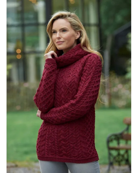 Cable Knit Cowl Neck Sweater - Fuchsia