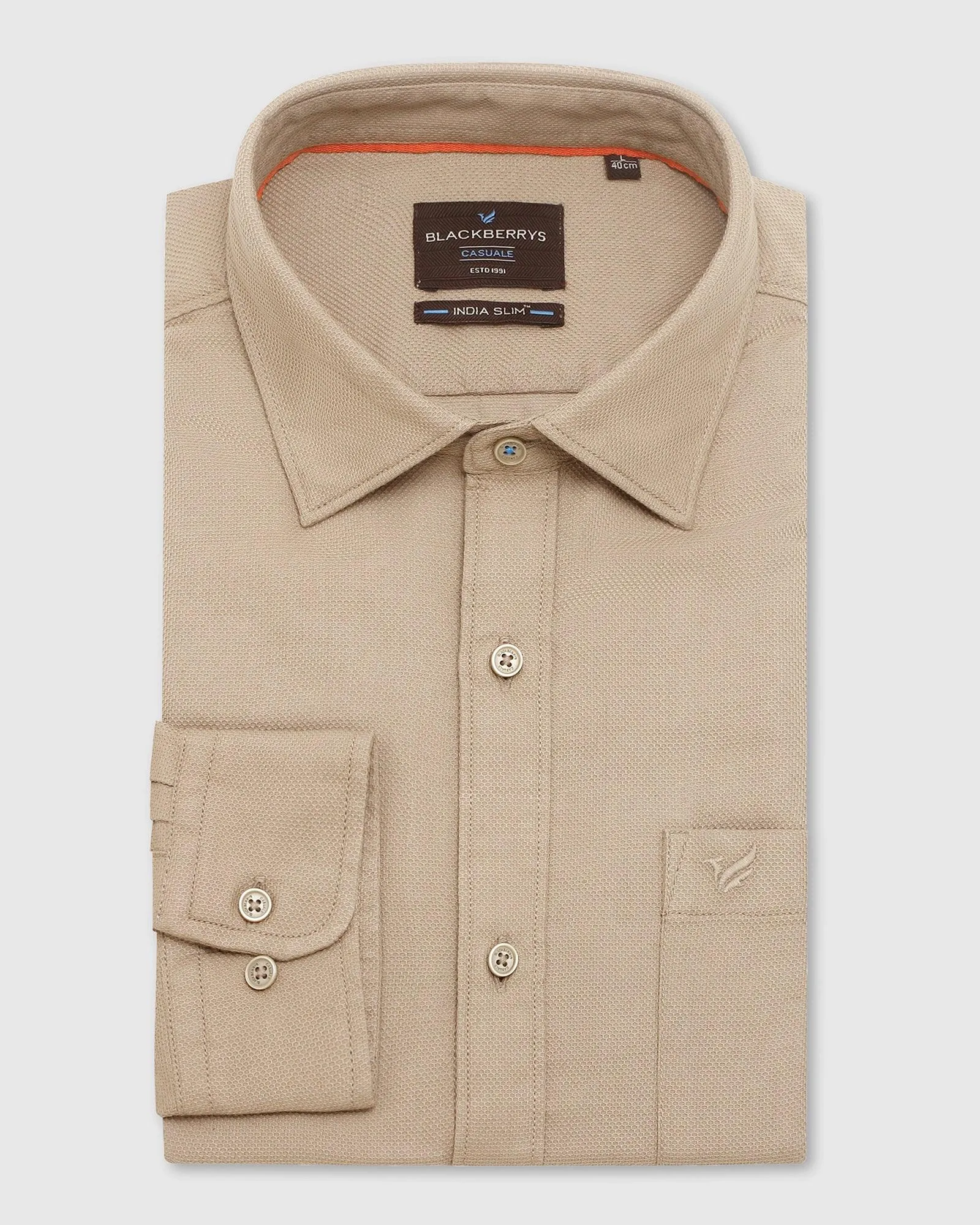 Casual Beige Textured Shirt - Caty