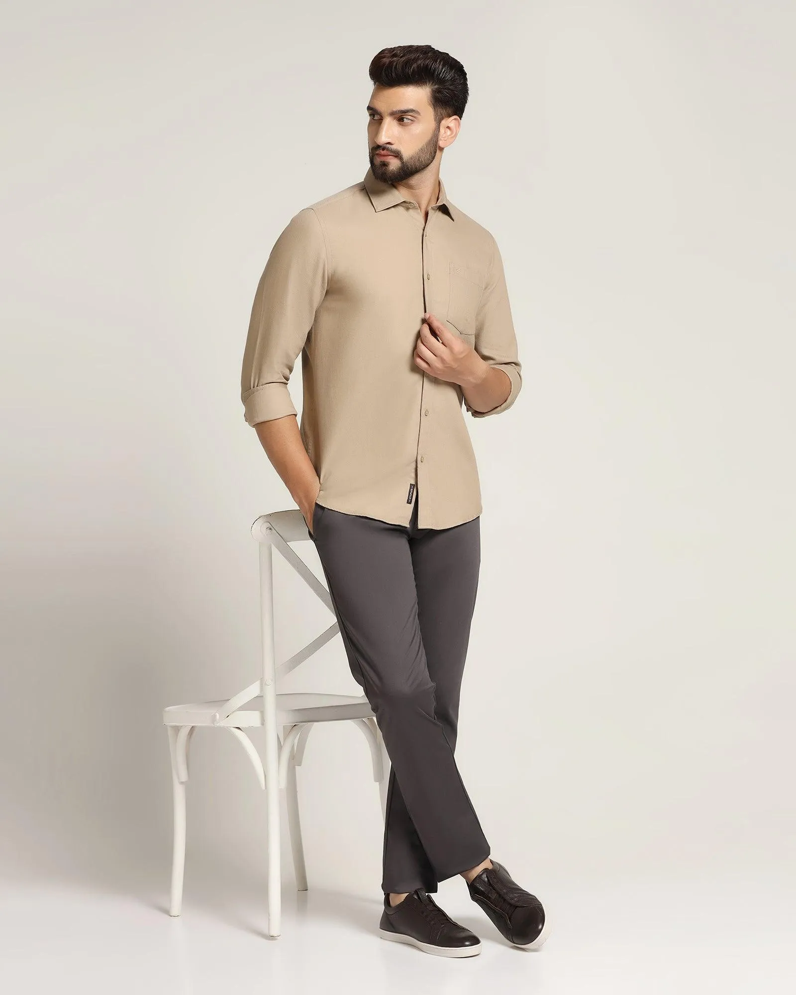 Casual Beige Textured Shirt - Caty