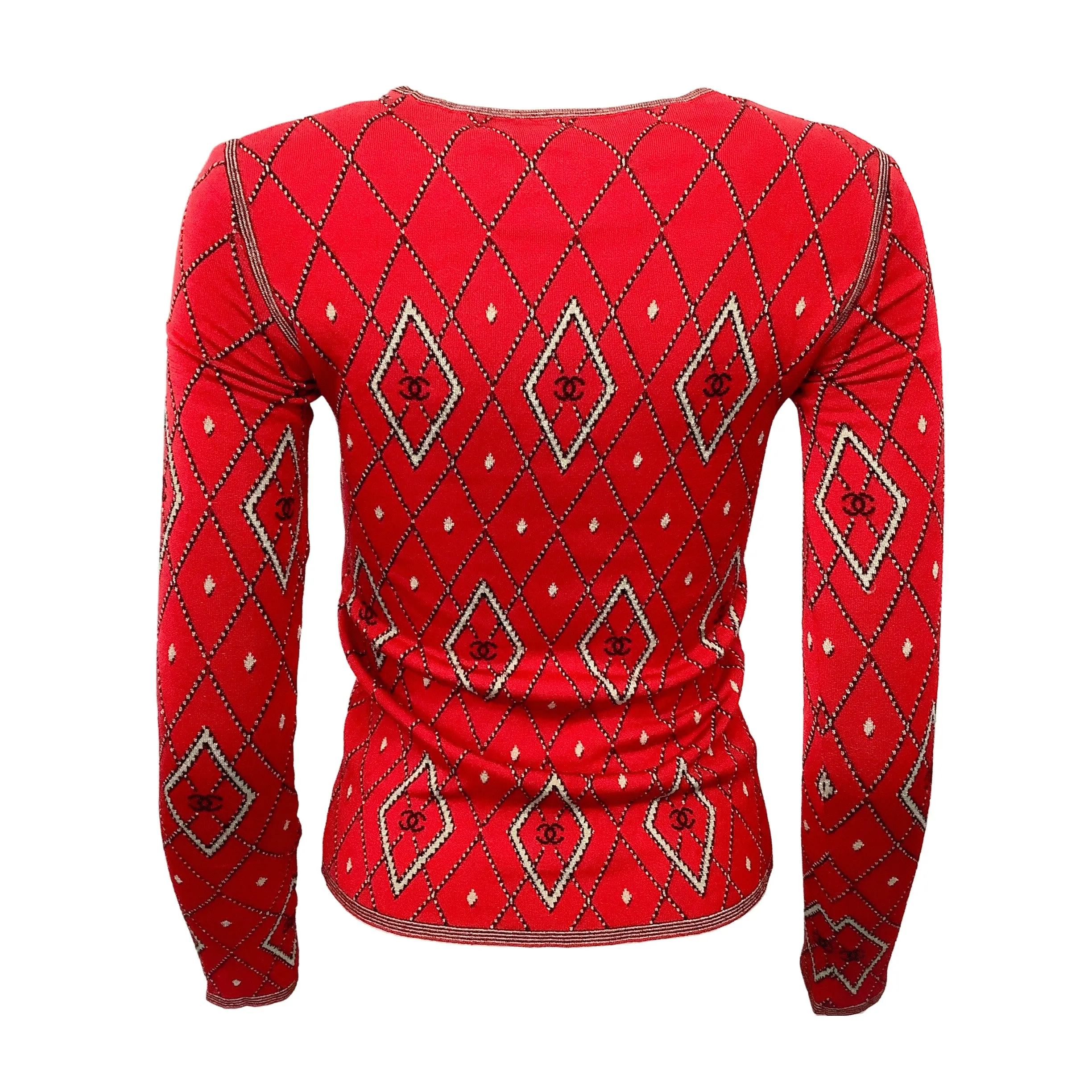 Chanel Sequined Diamond Red / Black / White Sweater