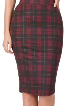 Checkered Pencil Skirt Style 1092 in Burgundy