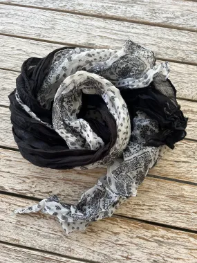 Cotton Scarf - Black & White Paisley