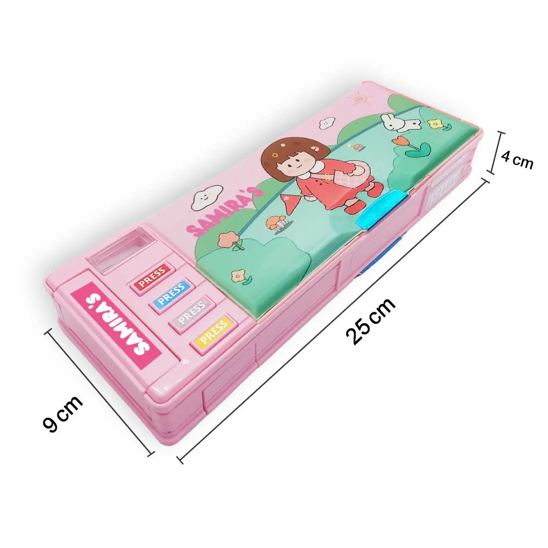 Customised Pencil Box Switch Operated Multi-functional Compass Box for Kids with Press buttons