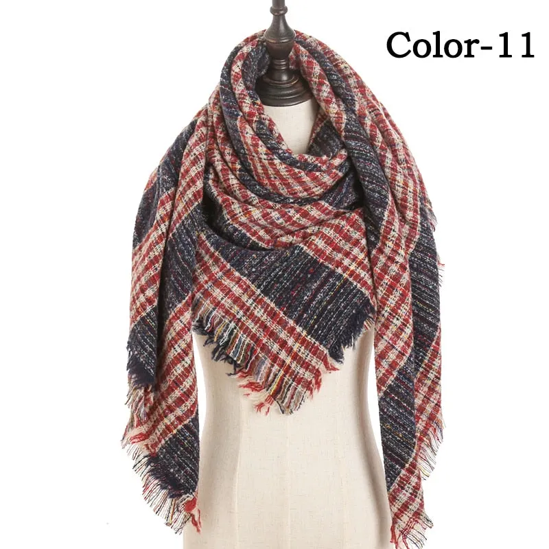 Designer Knitted Spring Winter Women Scarf Plaid Warm Cashmere Scarves Shawls Luxury Brand Neck Bandana Pashmina Lady Wrap