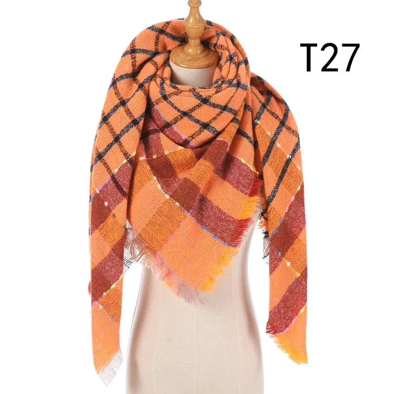 Designer Knitted Spring Winter Women Scarf Plaid Warm Cashmere Scarves Shawls Luxury Brand Neck Bandana Pashmina Lady Wrap