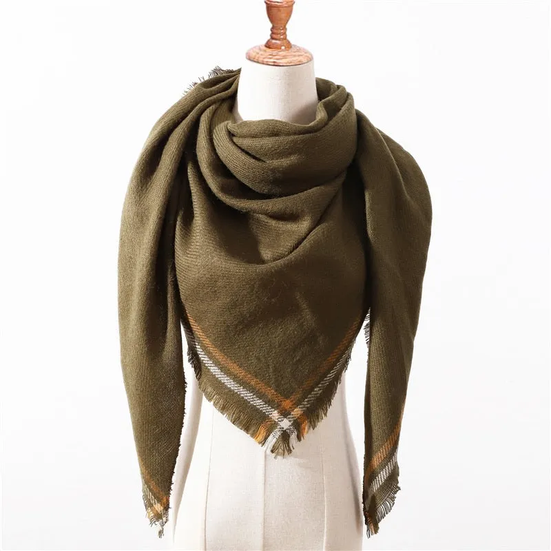 Designer Knitted Spring Winter Women Scarf Plaid Warm Cashmere Scarves Shawls Luxury Brand Neck Bandana Pashmina Lady Wrap