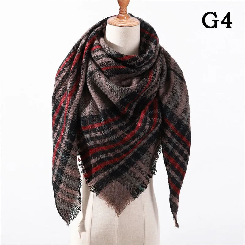 Designer Knitted Spring Winter Women Scarf Plaid Warm Cashmere Scarves Shawls Luxury Brand Neck Bandana Pashmina Lady Wrap