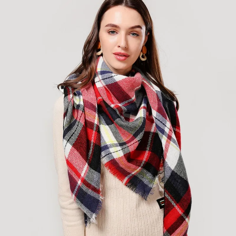 Designer Knitted Spring Winter Women Scarf Plaid Warm Cashmere Scarves Shawls Luxury Brand Neck Bandana Pashmina Lady Wrap