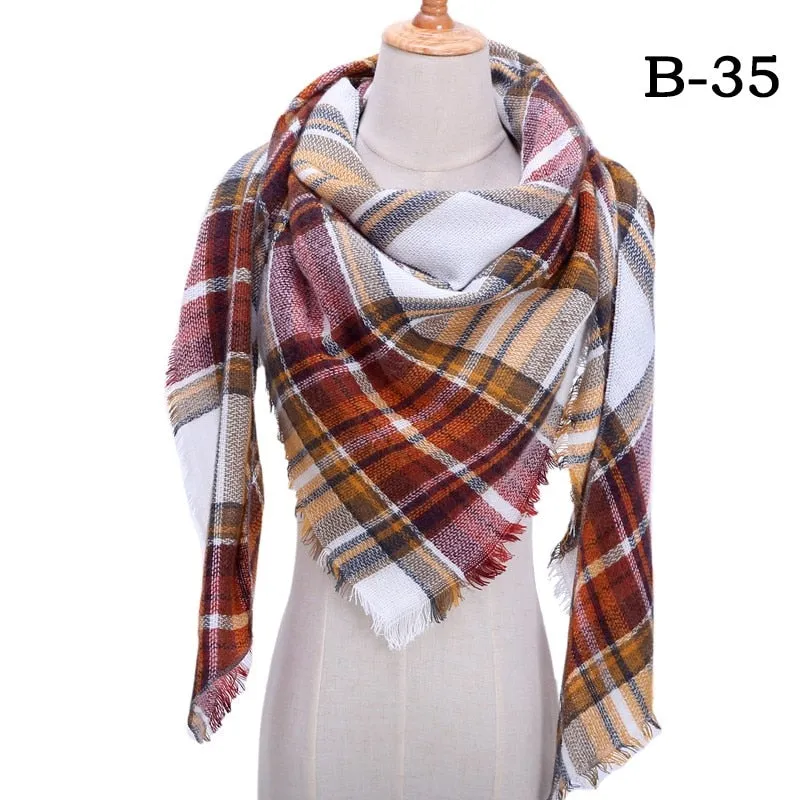 Designer Knitted Spring Winter Women Scarf Plaid Warm Cashmere Scarves Shawls Luxury Brand Neck Bandana Pashmina Lady Wrap