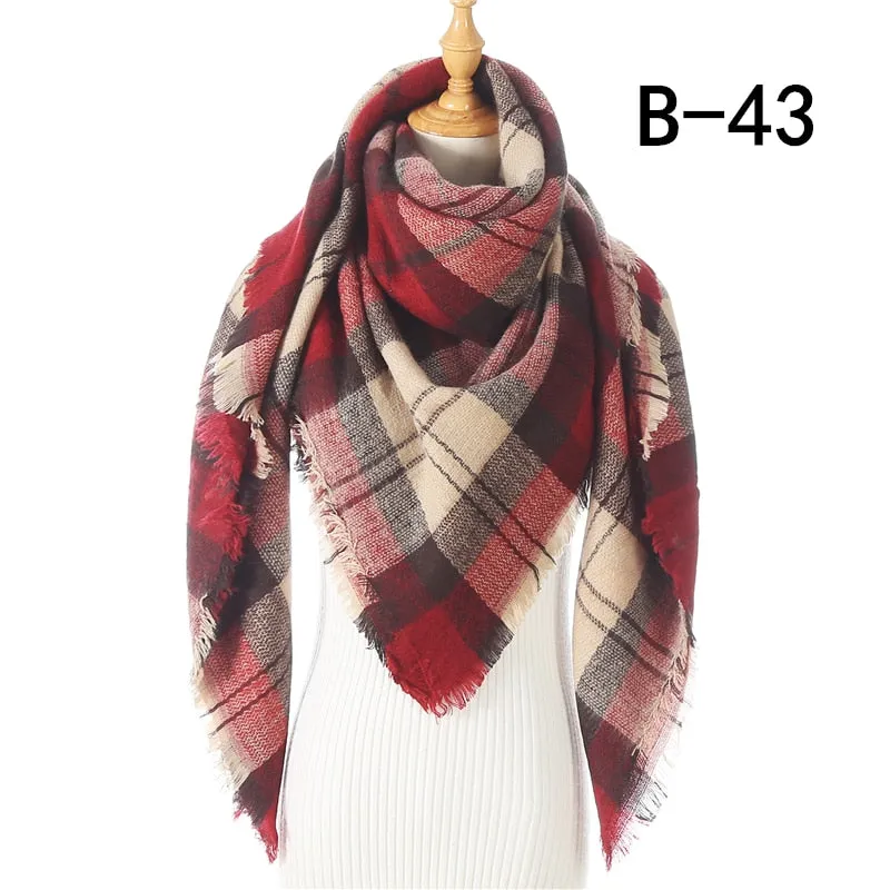 Designer Knitted Spring Winter Women Scarf Plaid Warm Cashmere Scarves Shawls Luxury Brand Neck Bandana Pashmina Lady Wrap