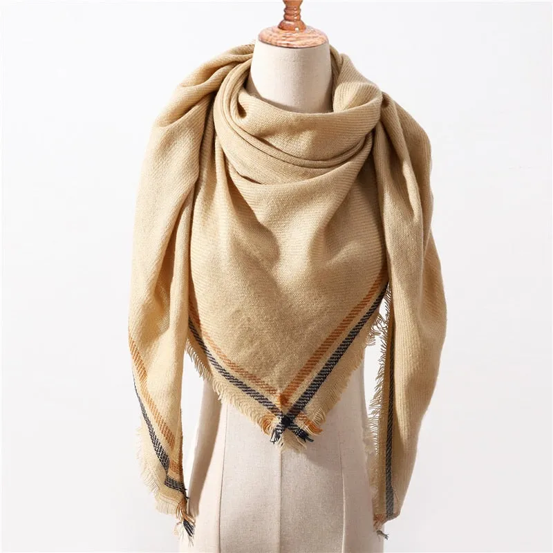 Designer Knitted Spring Winter Women Scarf Plaid Warm Cashmere Scarves Shawls Luxury Brand Neck Bandana Pashmina Lady Wrap